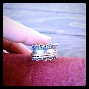 Sterling silver 925 spinner ring w 14k rose gold